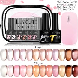 Nail Art Kits LILYCUTE 7ML 12 Kleuren Gel Polish Set Met 6W UV Lamp Semi Permanente Base top Coat Kit Manicure 230922