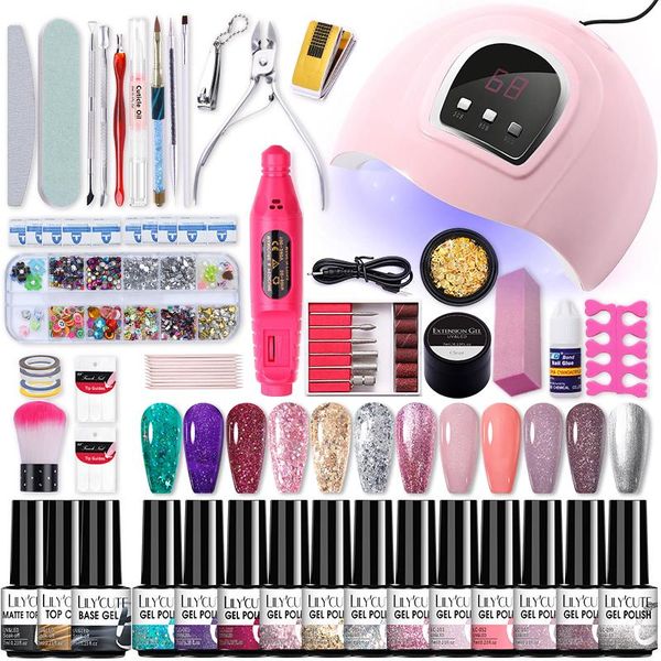 Kits d'art Kits LilyCute Manicure Set 18/12 pcs Gel Polon Polonais Semi Permanent Permanent Off avec UV LED Lampe Sèche-linge Outils