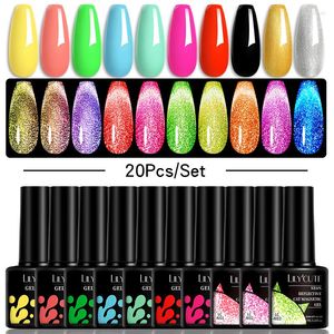 Kits d'art d'ongle LILYCUTE plusieurs couleurs Gel vernis ensemble 20/24 pièces paillettes paillettes Semi Permanent UV Led Base couche de finition vernis