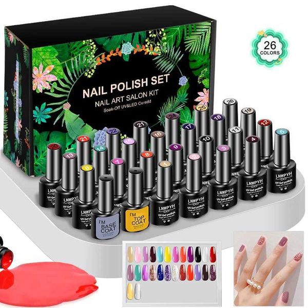 Kits d'art à ongles lnwpyh gel de vernis à ongles ensemble de gel de ongle 26 couleurs semi-permanentes en gel LED UV Vernis Socon