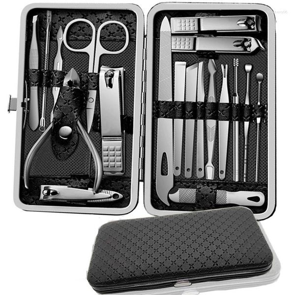 Kits d'art d'ongle ensemble de manucure 19 pièces Kit de fonction complète ensembles de pédicure en acier inoxydable professionnel tondeuse avec étui portable idée cadeau