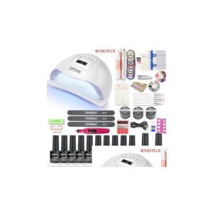 Kits d'art d'ongle Ensemble de manucure pour kit d'ongles 80W Sèche-lampe UV avec perceuse Hine 10pcs Gel Polonais Soak Off Outil Drop Livraison Santé Beauté N Dh96O