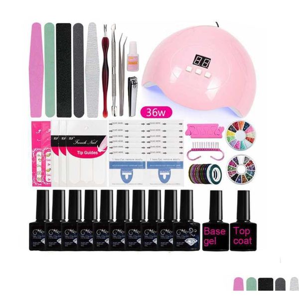 Kits de arte de uñas Conjunto de manicura Kit de uñas con 24W / 36W LED Lámpara de uñas Taladro Hine Polaco Acrílico Arte Drop Entrega Salud Belleza Nail Art Sal Dhfgb