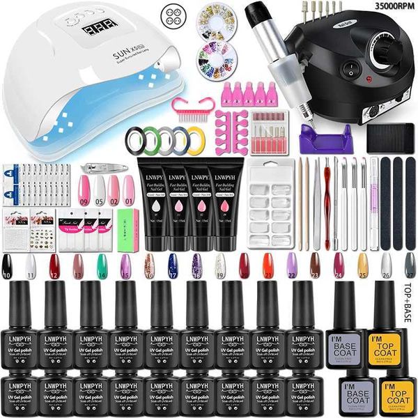 Kits de arte de uñas Manicura Juego de extensión de gel de uñas Poly con lámpara UV LED Herramientas de arte de uñas Decoración de uñas DIY Base Top Coat Juego de uñas T240510