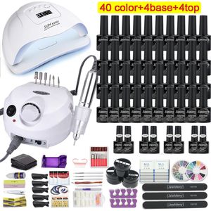 Nail Art Kits Manicure Set Met 120 W 80 W 54 W Led Lamp 35000 RPM Boor Machine 40 kleur UV Polish Gel Kit Tools 230803