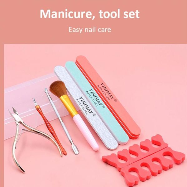 Kits d'art d'ongle ensemble d'outils de manucure boîte à outils Kit de tête de forage ciseaux/séparateur d'orteil/brosse/bloc d'éponge/bande de polissage de boîtes