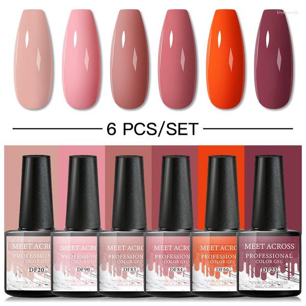 Kits de arte de uñas MEET ACROSS 4/6 PCS Color Gel Polish Set 60 colores Semi permanente UV LED Barniz Soak Off Lacas Base Top Coat