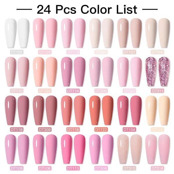 Kits de arte de uñas Se reúnen a través de 6 24pcs Glitter Gel Polish Set Pink Purple Blue Semi Permanente Híbrido Soak Off UV LED Barnices 231013