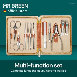 Kits d'art nail mr.Green Manucure Ensemble 12 en 1 kit de fonction complète Ensembles de pédicure en acier inoxydable avec idée de boîtier portable en cuir