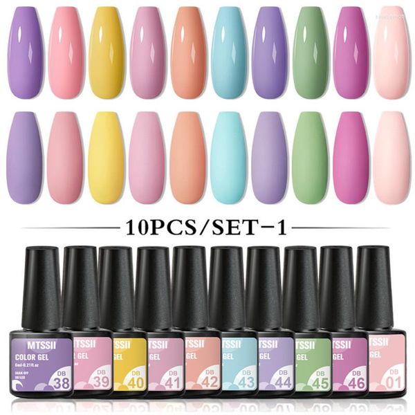 Kits d'art d'ongle Mtssii 10/12pcs Macaron Gel Polonais Set Glitter Semi Permanent Soak Off UV LED Vernis Hybride Base Top Coat Kit