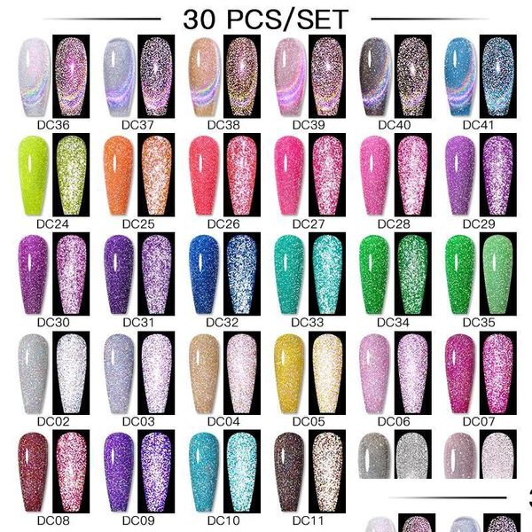 Kits de arte de uñas Mtssii 24/30 unids Color Gel Polish Set Reflectante Glitter Soak Off UV Semi Permanente Base Top Coat Kitsnail Drop Entrega DHSJ1