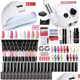 Kits d'art d'ongle Kits d'art d'ongle 2023 ensemble de manucure pour extensions gel vernis polygels de construction rapide avec lampe à LED UV livraison aussi goutte Hea Dhki7