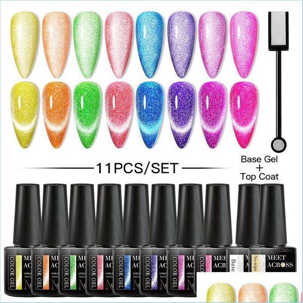 Kits d'art d'ongles Kits d'art d'ongles à travers 7/11 Pcs Ensemble de vernis gel Réfléchissant Néon Magnétique Fluorescent Semi Permanent Soak Off Homeindustry Dhwxf