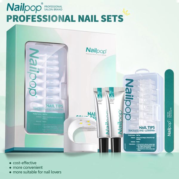 Kits de arte de uñas Consejos de Nailpop y kit de gel de pegamento Conjunto de extensión rápida con lámpara UV suave 600 unids Herramientas de limas de uñas semi mate 230927