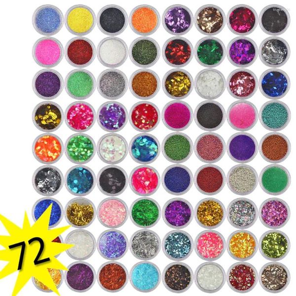 Kits de arte de uñas Paillette 72 colores de lentejuelas Set Acrílico Polvo Glitter Polaco Consejos