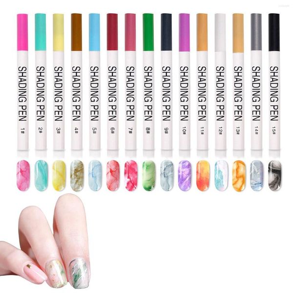 Nail Art Kits Pen Gel Smudge Pour Stylos En 15 Couleurs Vibrantes Pointe Fine Peinture Graffiti