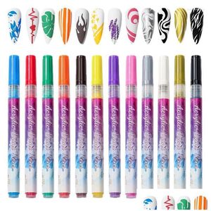 Nail Art Kits Pen Set 0,7 mm Tip 12 kleuren 3D Doodle Pens Diy Make -up Supply Graffiti Kit voor natuurlijke nagels Flower Drop levering gezondheid Dhoj3