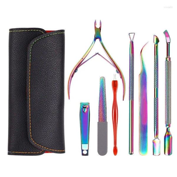 Kits d'art d'ongle outils d'amélioration portables en acier inoxydable fantaisie couleur peau morte ciseaux ensemble d'outils en cuir Fac