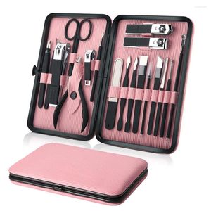 Kits d'art d'ongle Kit de manucure professionnel 18 pièces Kit de ciseaux de pédicure pince à épiler coupe-sourcils tondeuse ensembles d'outils de soins en acier inoxydable