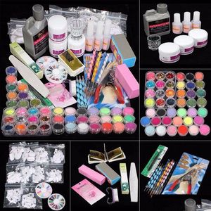 Nail Art Kits Professional 42 Acryl Tips Poeder vloeibare borstel Glitter Clipper Primer File Set Tools Nieuw deco DHVWQ