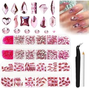 Nail Art Kits Steentjes Roze Nagels Bedels Edelstenen Met 2680 stuks Plaksteen Ronde Kralen Heldere Diamanten Stenen Voor DIY Deocration