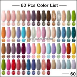Nail Art Kits Salon Health Beauty 24Pcs Pure Color Gel Nails Polish Set Soak Off Uv Glitter Barniz Base semipermanente T Dhnhg