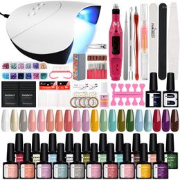 Kits d'art d'ongle ensemble lampe à LED UV sèche-linge avec 20 pièces Kit de vernis Gel imbiber le vernis perceuse électrique Machine outil de manucure