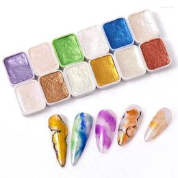 Kits d'art d'ongles Shimmer Bloom Chrome Poudre Gel Solide Glam Glitter Peinture Aquarelle Peintures Palette Encre Fleur Ongles Pigment