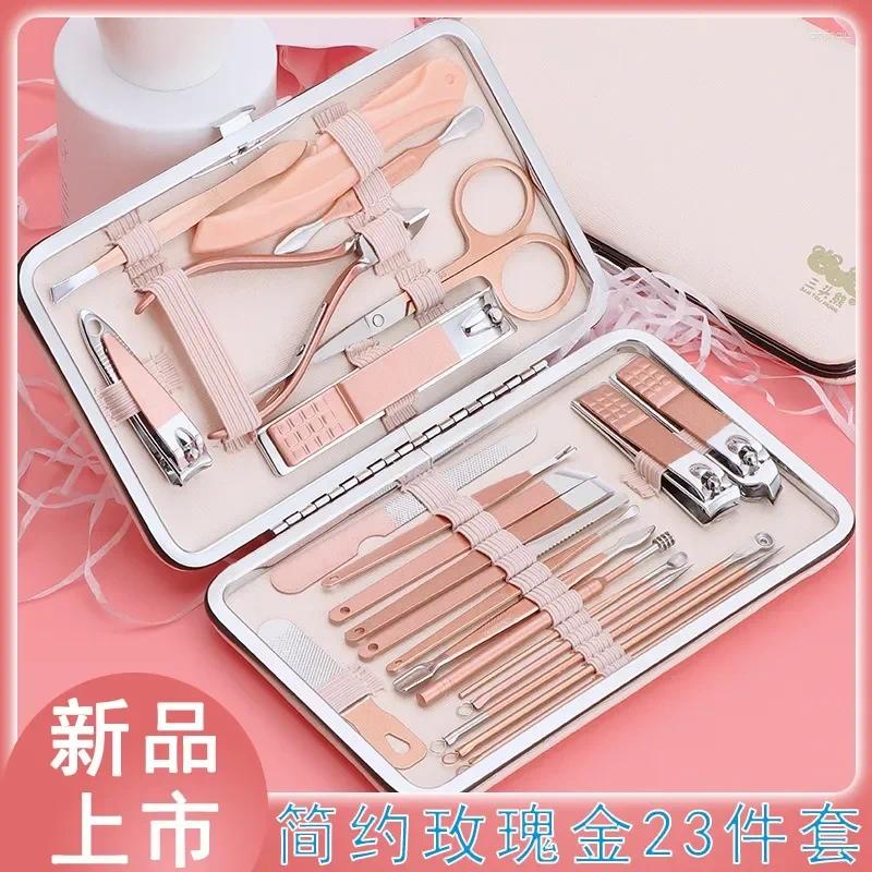 Nail Art Kits Spot Rose Gold Clipper Set 23 Piece Stainless Steel Knife Pliers For Foot Beauty And Eyebrow Trimming Tools