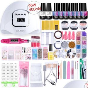 Nail Art Kits Super Manucure Set Gel Polish Dryer Kit Acrylique Avec Lampe Uv Led Soak Off Nails Outil Poignée Électrique Accessoires Nl158 Dhafk