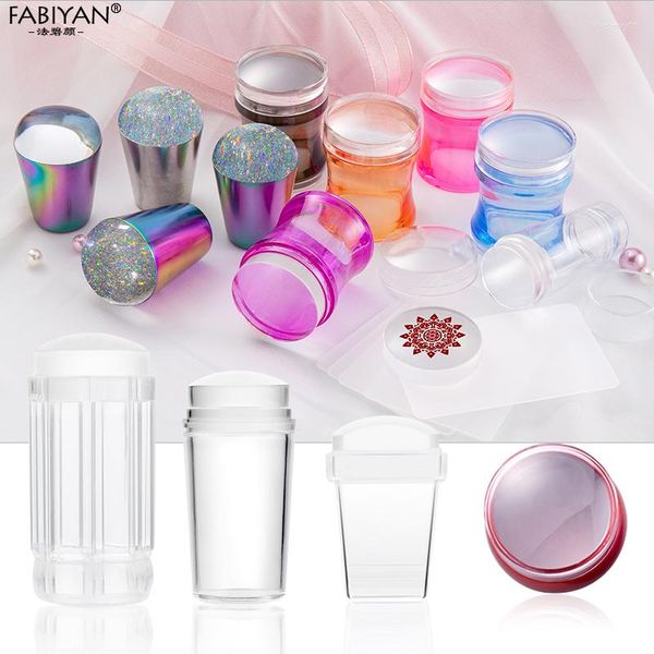 Kits de arte de uñas Plantillas Herramientas para placa Gelatina de silicona Estampador transparente Estampado Raspador con tapa Manicura