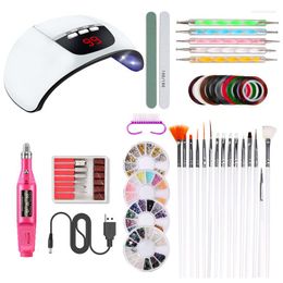 Kits d'art d'ongle Kit d'outils avec 45w Uv Led sèche-ongles perceuses USB 4box Design gemme strass et pinceau stylo à points NAK007