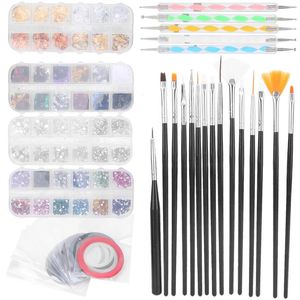 Nail Art Kits Tool Set Beroepsborstel stippen steentjes steentjes decoratie folie striping tapes kit voor beaty tools