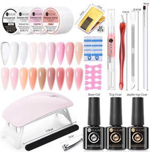 Kits d'art d'ongles UR SUGAR 15ml Clear Nude Pink Extension Gel Set avec lampe LED Vernis semi-permanent dur Manucure UV 231013