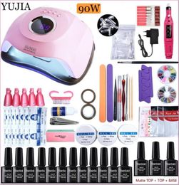 Nail Art Kits Yujia Gel Set Acryl Poolse Kit met 90 W UV LED LAMP POLYGELS TOLLEDEN4872912