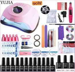 Nail Art Kits YUJIA Gel Set Acryl Polish Kit Met 90W UV LED Lamp Polygels Tools5888549