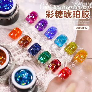 Nail Art Potothérapie Glue étoiles clignotantes vernis à ongles Glue paillette paillette Amber Clored Candy Resin Manucure Décoration 231227