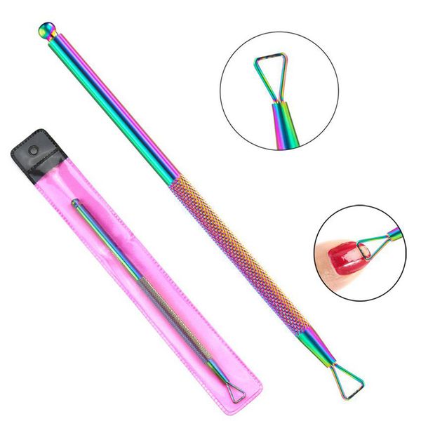 Nail Art Pusher Dead Skin Remover Stick Pince à épiler en acier inoxydable UV Gel Nails Cutter Removers Nail tool ingénieur outil