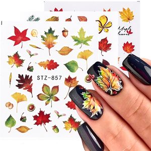 Nail Art Stickers Herfst Gele Maple Blad Pompoen Water Transfer Decals Sticker Folie Herfst Designs Manicure Tools voor Nagels Decoraties