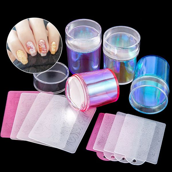 Modèles d'art d'ongle Aurora gelée Silicone joint d'ongle tampon grattoir ensemble pour ongles français conception bricolage estampage plaque de moule