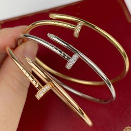 Nagelbangle diamanten sterling zilveren holle buis elastische bangle armbanden ontwerper T0P officiële reproducties maat 16-18 cm Europese grootte met doos 011