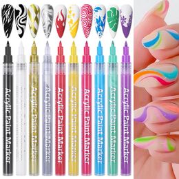 Pinceaux à Ongles 10 Couleurs 3D Nail Art Dessin Graffiti Stylo Séchage Rapide Peinture Acrylique DIY Marqueur Stylo pour Acrylique / Naturel / Gel Ongles 230616