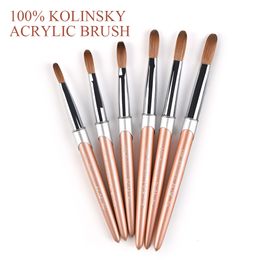 Brosses à ongles 100 Pure Kolinsky Acrylique Brosse Rose Or Poignée Sable Stylo pour UV Gel Peinture Sculpture Art Outil 616 230909