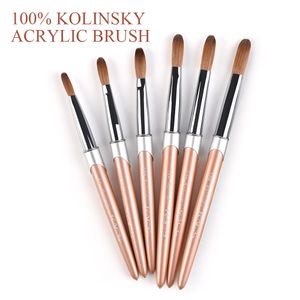 Pinceaux à ongles 100% pur pinceau acrylique Kolinsky manche en or Rose stylo de sable pour Gel UV peinture sculpture outil d'art 6 #16 #230606