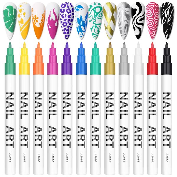 Pinceles de uñas 12 colores 3D Art Pens Set Polaco Punto Graffiti Dotting Pen Dibujo Pintura Liner Brush para herramienta de bricolaje 231007