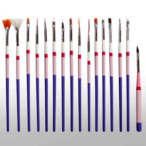 Nagelborstels 16 stks Art Brush Liner Dotting Fan Design Acryl Builder Flat Crystal Schilderij Tekening Carving Pen UV Gel Manicure Tool Set
