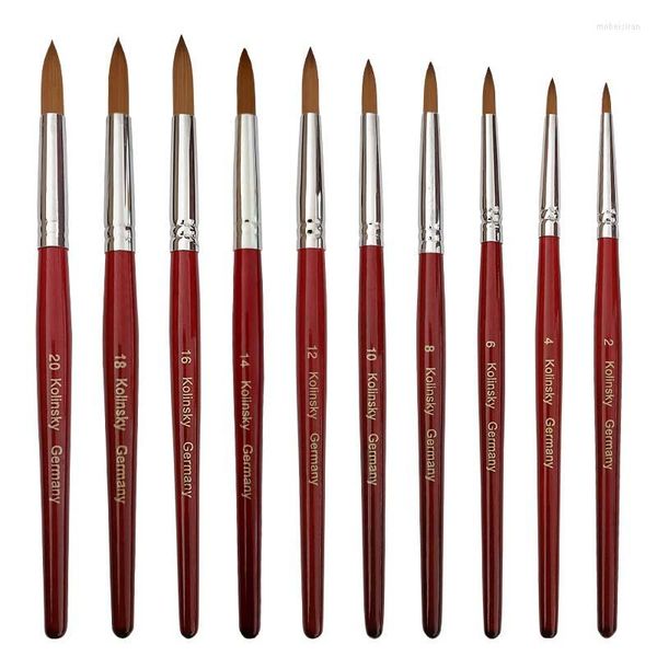 Brosses à ongles 20% Kolinsky acrylique Kits liquide étendre Art outil stylo naturel rouge laine poignée vison cheveux artificiels mélangés