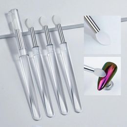 Brosses à ongles 2pcs poudre réutilisable miroir holographique fard à paupières applicateurs de rouge à lèvres tête en silicone avec couvercle anti-poussière