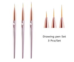 Nagelborstels 3pcsSet Acryl Franse Streep Art Lijn Schilderij Pen 3D Tips Manicure Slanke Tekening UV Gel ToolsNail1141617