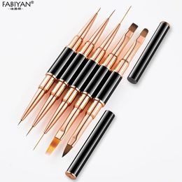 Nagelborstels 5 stuks Zwart Dubbele kop Nail Art UV Gel Extension Brushes Schildergereedschap Franse Streep Tekening Liner Pen Manicure Accessoires 231117